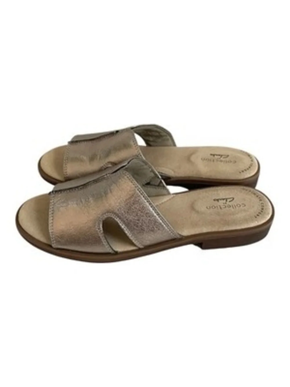 Clarks Collection Declan Flo Metallic Leather Slide Sandals Womens Sz 6 Comfort